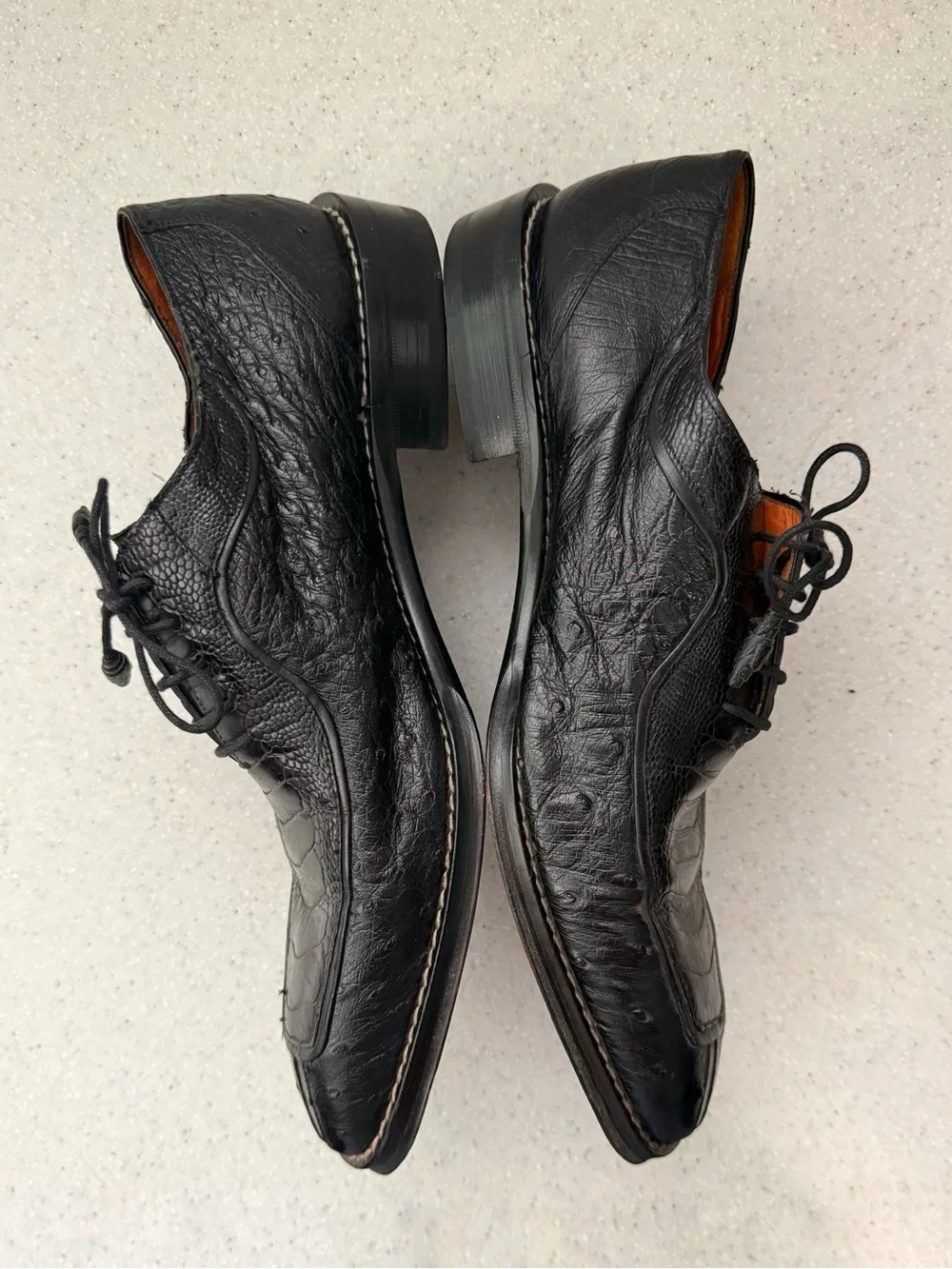Mezlan Platinum Men’s Black Ostrich Leather Lace-up Wingtip Oxfords Spain 10.5